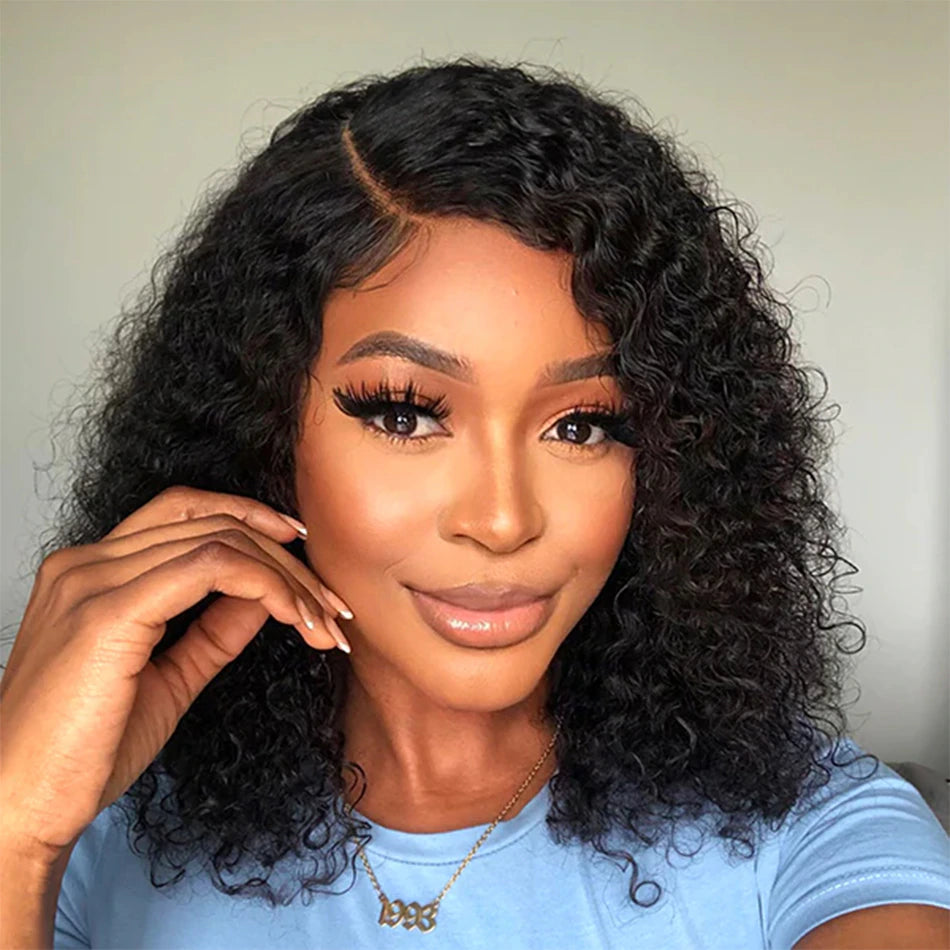 12A Kinky Curly Short Bob Human Hair Wigs 13X4 Lace Frontal Closure Water Wave Wigs Glueless Isee Brazilian Remy Wigs for Women