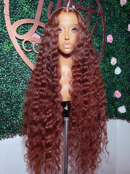 13X4 HD Transparent Reddish Brown Water Wave Frontal Wig Brown Pre Plucked Lace Front Human Hair Wigs 4X4 Closure Wigs for Women