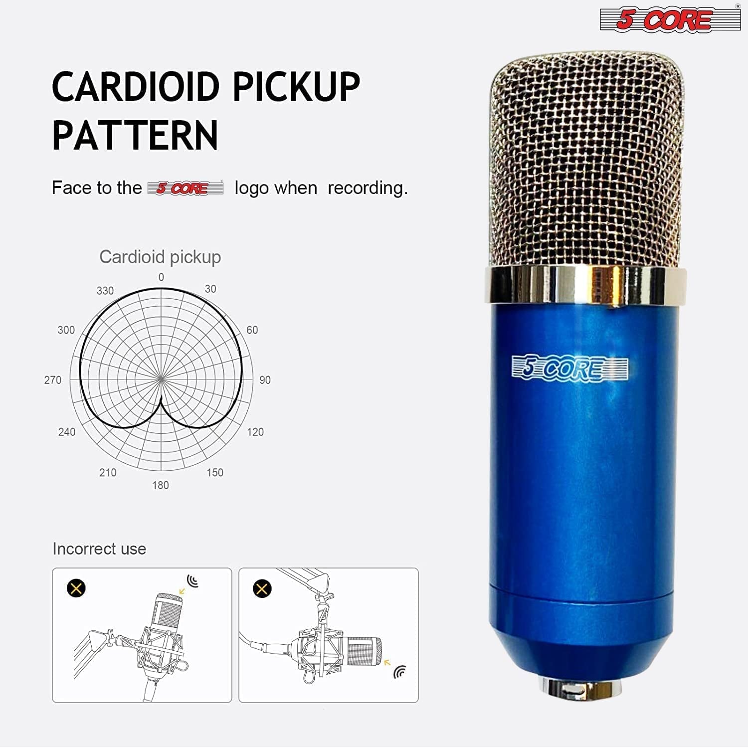 5 Core Recording Microphone Podcast Bundle • Professional Condenser Cardioid Mic Kit • W Desk Stand