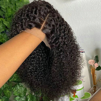 12A Kinky Curly Short Bob Human Hair Wigs 13X4 Lace Frontal Closure Water Wave Wigs Glueless Isee Brazilian Remy Wigs for Women