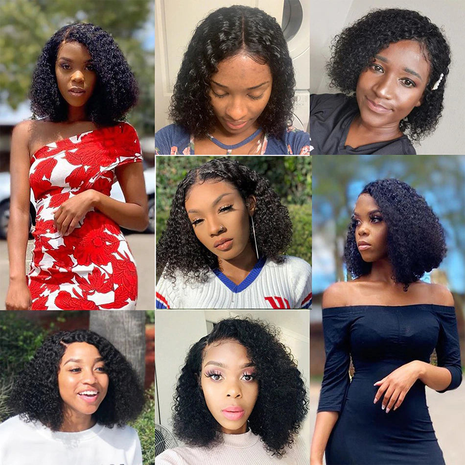 12A Kinky Curly Short Bob Human Hair Wigs 13X4 Lace Frontal Closure Water Wave Wigs Glueless Isee Brazilian Remy Wigs for Women