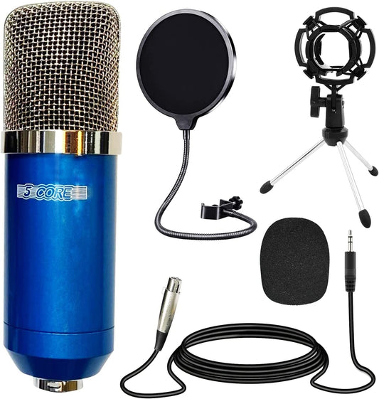 5 Core Recording Microphone Podcast Bundle • Professional Condenser Cardioid Mic Kit • W Desk Stand