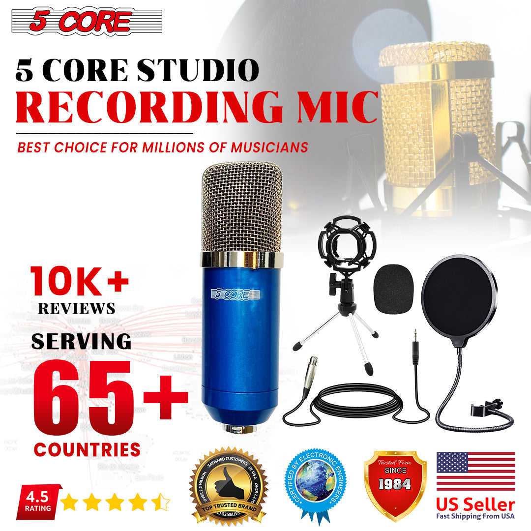 5 Core Recording Microphone Podcast Bundle • Professional Condenser Cardioid Mic Kit • W Desk Stand