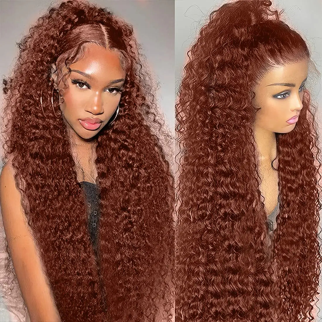 13X4 HD Transparent Reddish Brown Water Wave Frontal Wig Brown Pre Plucked Lace Front Human Hair Wigs 4X4 Closure Wigs for Women