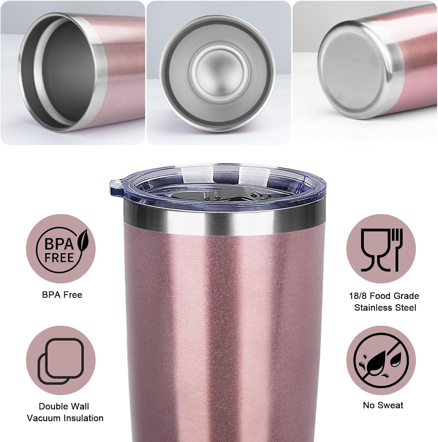 4 Pack Insulated Tumblers with Lids and Straws 20Oz Stainless Steel Coffee Tumbler Cup Double Wall Vacuum Travel Coffee Mugs for Home, Office, Outdoor(Rose Gold,4 Pack)