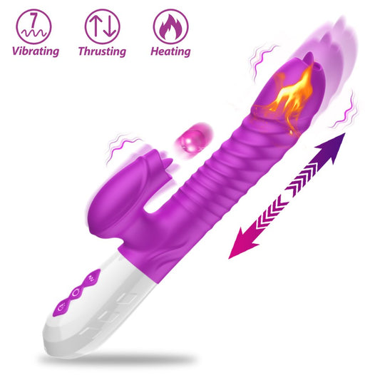 Thrusting Rabbit Vibrator for Women, Stimulator Sex Toys with 10 Tongue Licking Vibration & 3 Telescopic Modes & Heating Function,5 in 1 Waterproof Adult Toy for Couples Pleasure