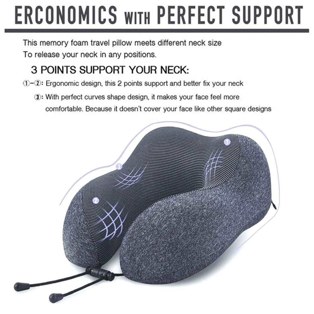 Travel Pillow, Memory Foam Neck Pillow, Upgrade Design Perfect Support U Shaped Pillow with 3D Contoured Eye Mask, Earplugs, Travel Bag