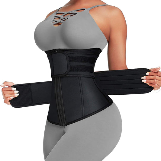 Waist Trainer for Women plus Size Two Belts Neoprene Workout Corset Waist Cincher Trimmer with Zipper